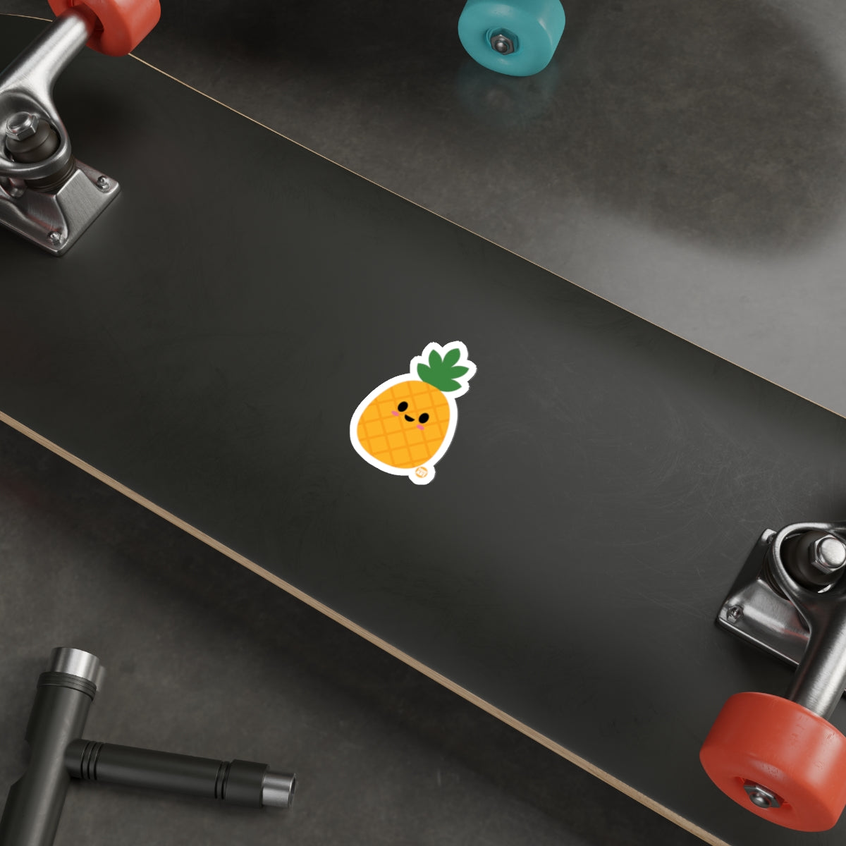 Cute Pineapple Sticker on Black Skateboard product