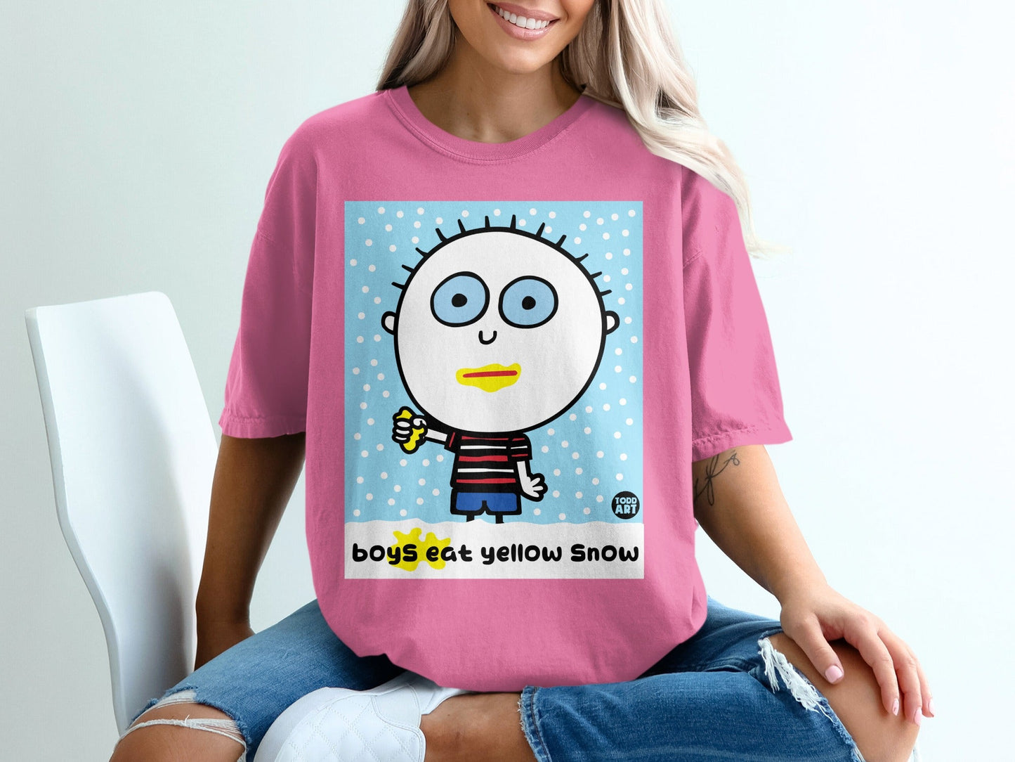 Boys Eat Yellow Snow Cartoon Character T-Shirt
