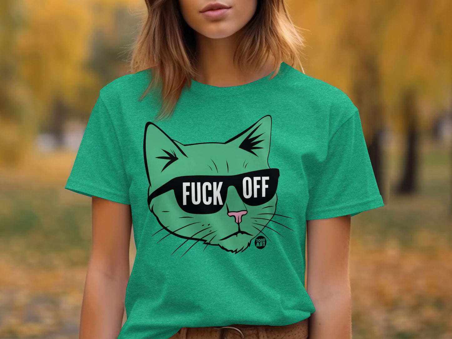 Cat With Sunglasses and Text Graphic T-Shirt