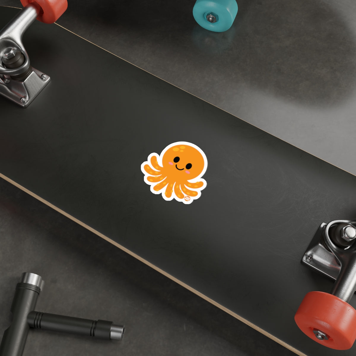 Cute Orange Octopus Sticker for Skateboard Decor