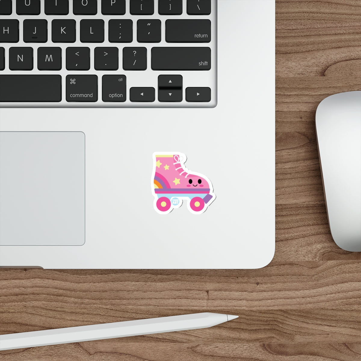 Cute Pink Roller Skate Character Design Sticker