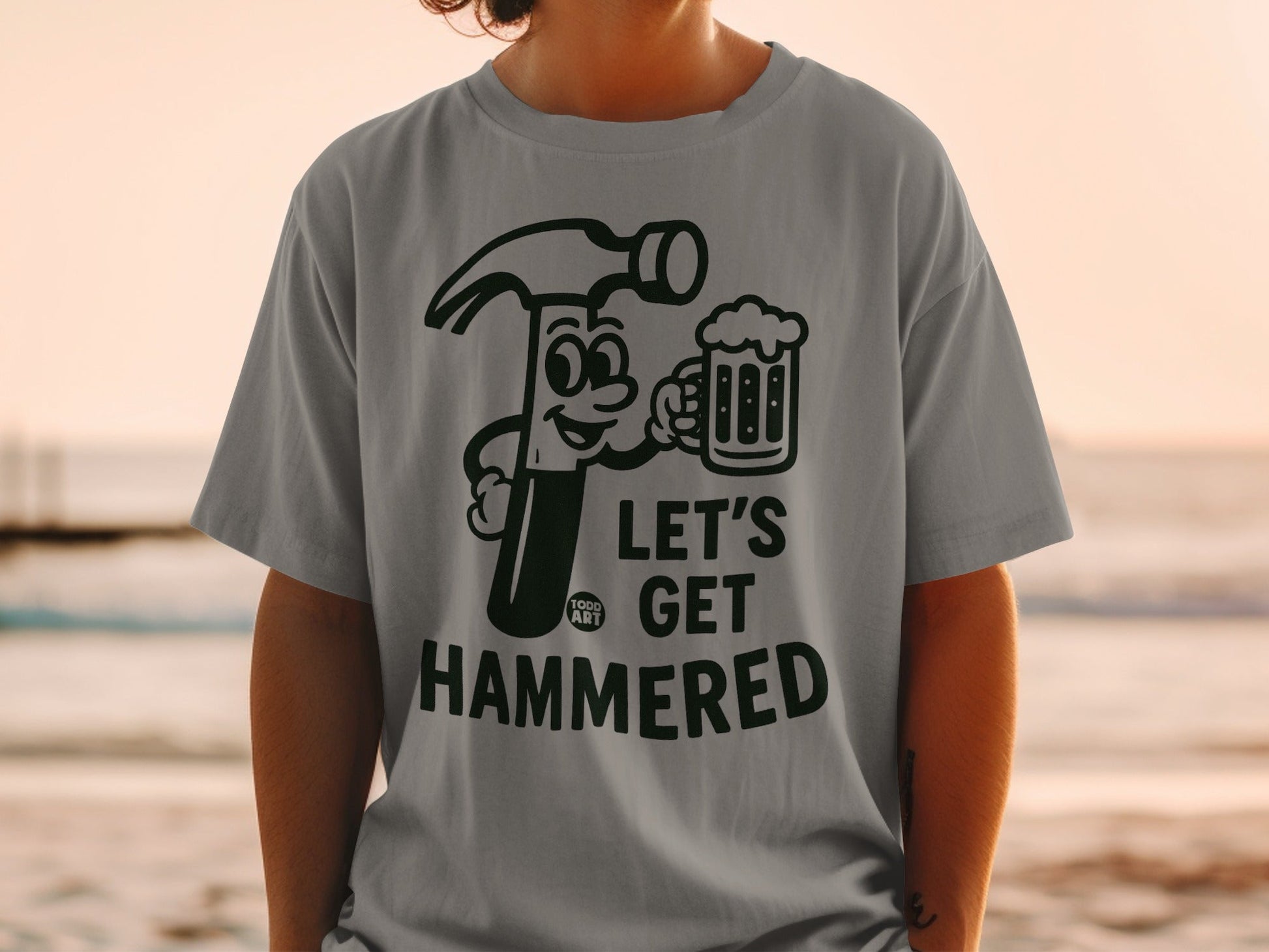 Let's Get Hammered Graphic Tee with Beer Print