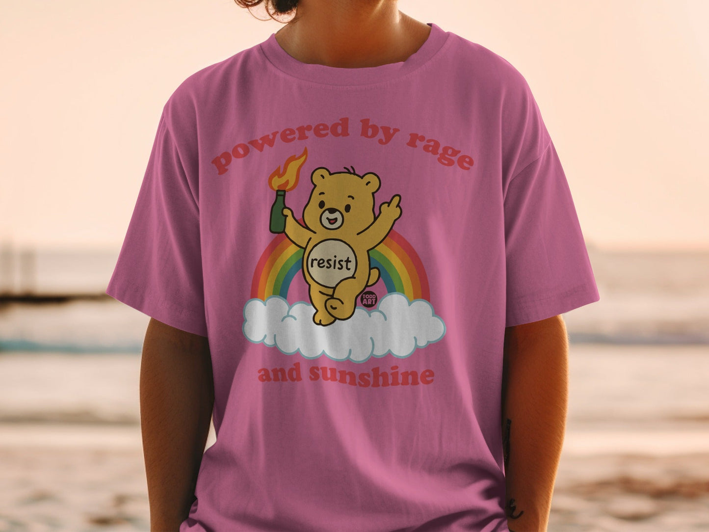 Powered By Rage And Sunshine Bear T-Shirt