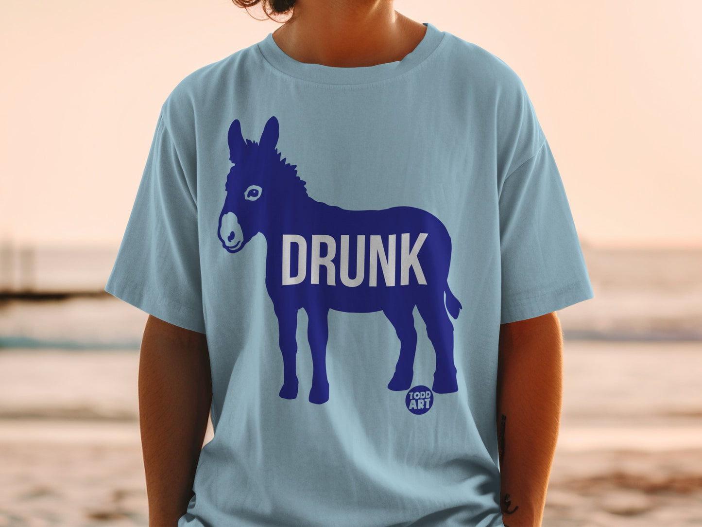Funny Blue Donkey Drunk Graphic T-Shirt