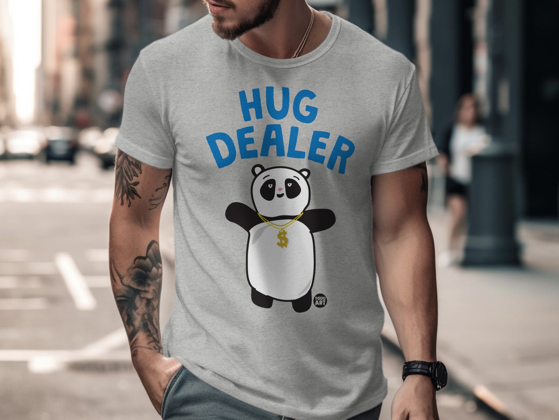 Hug Dealer Panda Graphic Design T-shirt for Men