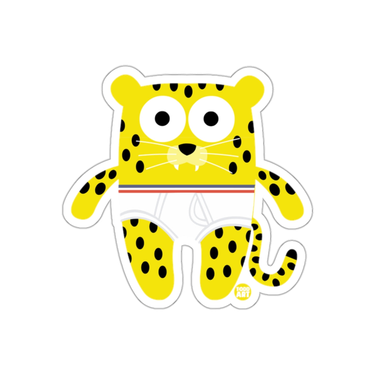Cute Yellow Cartoon Leopard with White Underwear Sticker