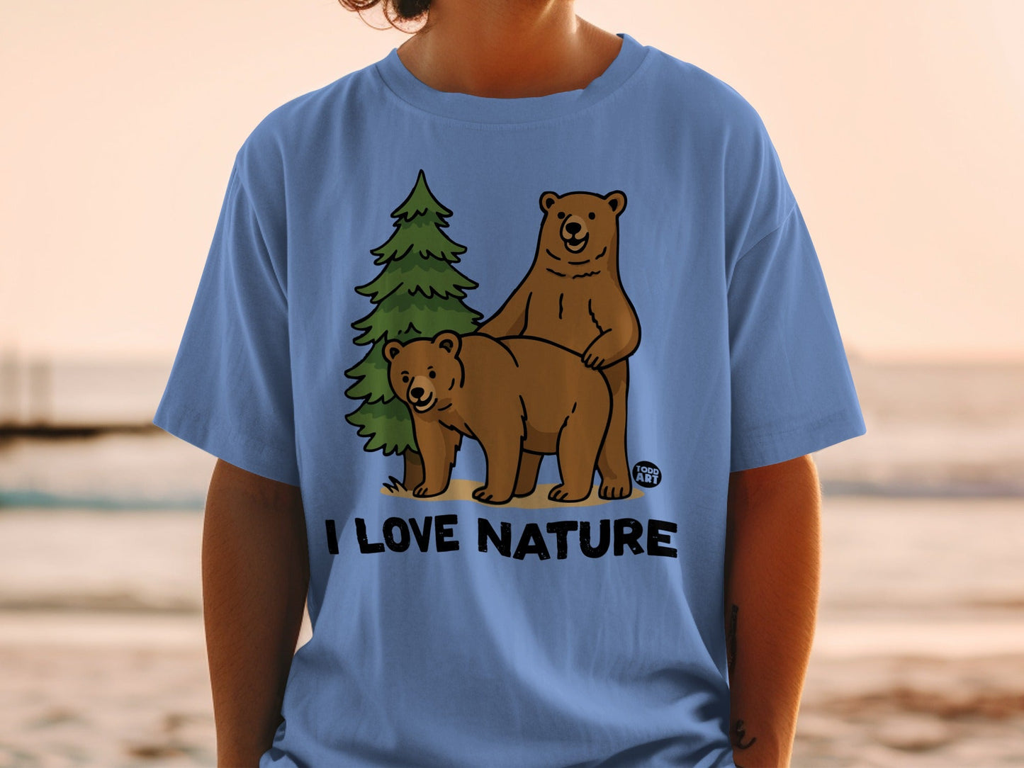 I Love Nature Cute Bears and Tree Graphic T-shirt