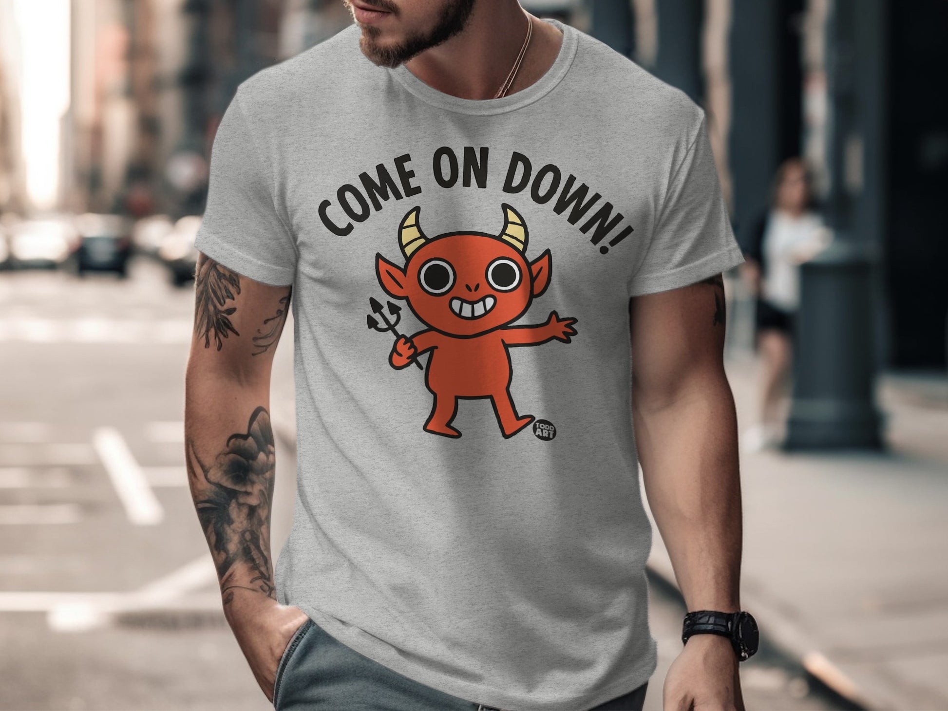 Come On Down Cute Cartoon Devil Humorous T-shirt