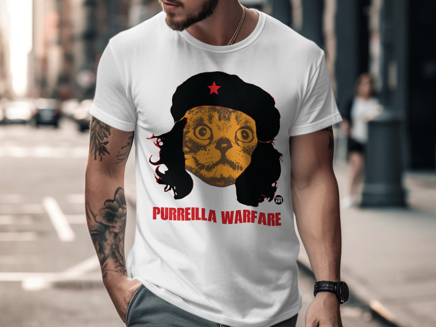 Purriella Warfare Cat Graphic White T-shirt