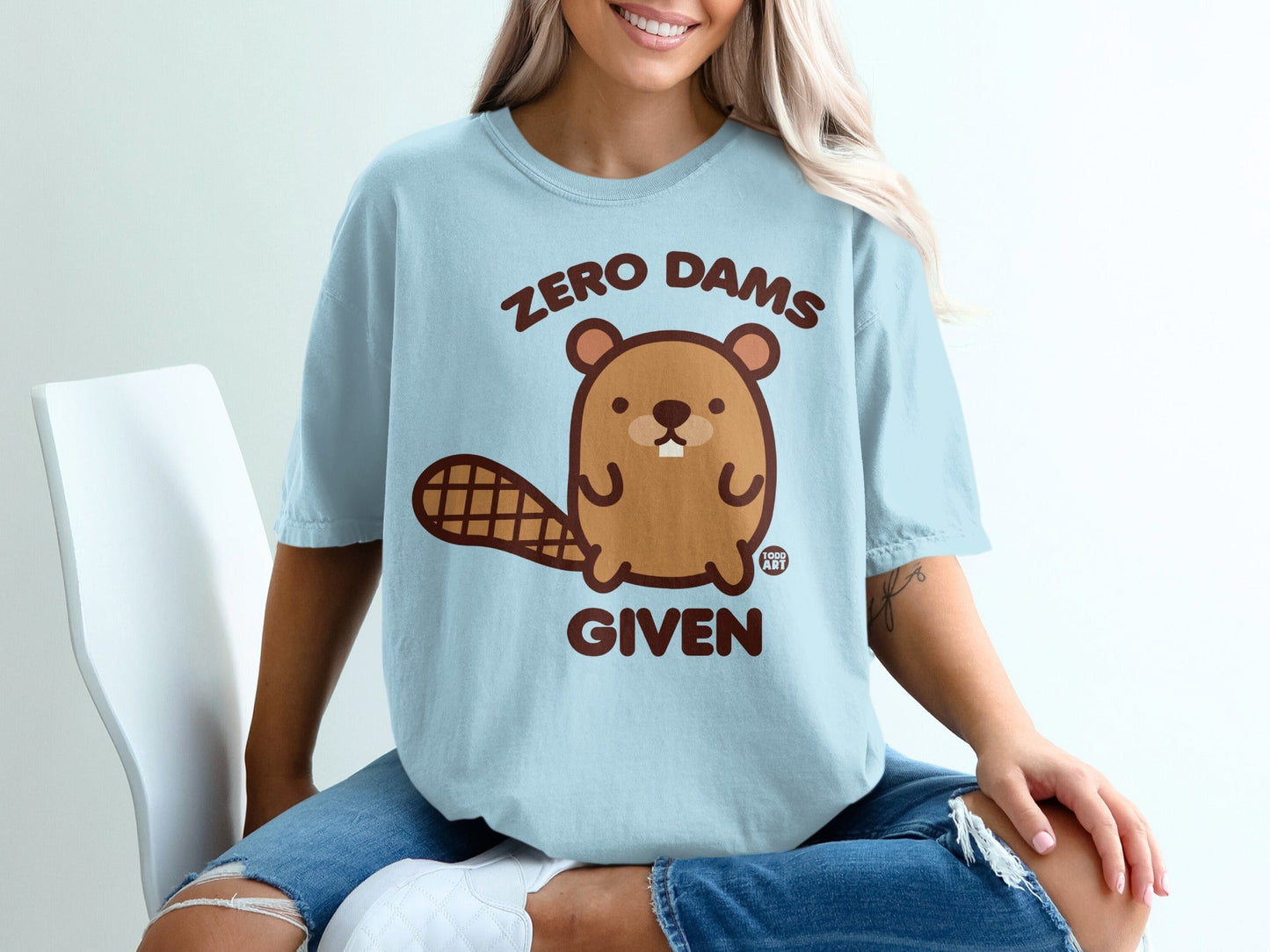 Zero Dams Given Funny Beaver Graphic Tee Shirt