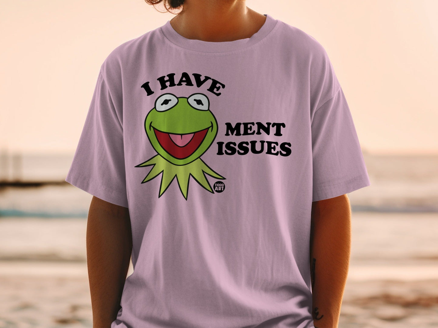 Kermit the Frog t-shirt with "I HAVE MENT ISSUES" text.
