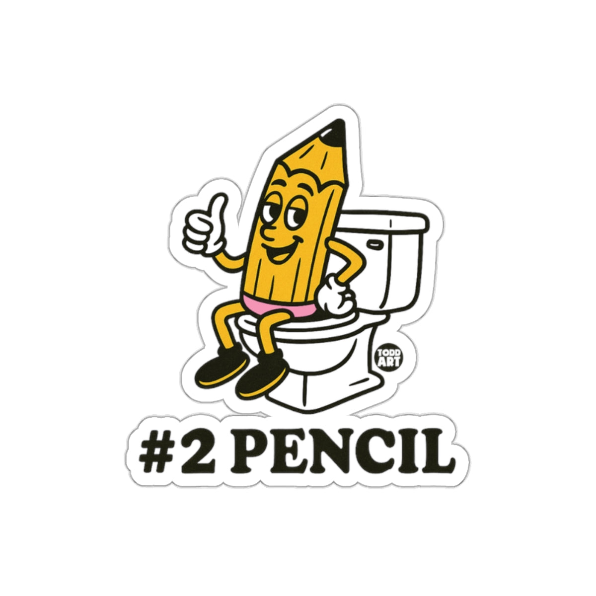 Number Two Pencil Cartoon on Toilet Thumbs Up sticker