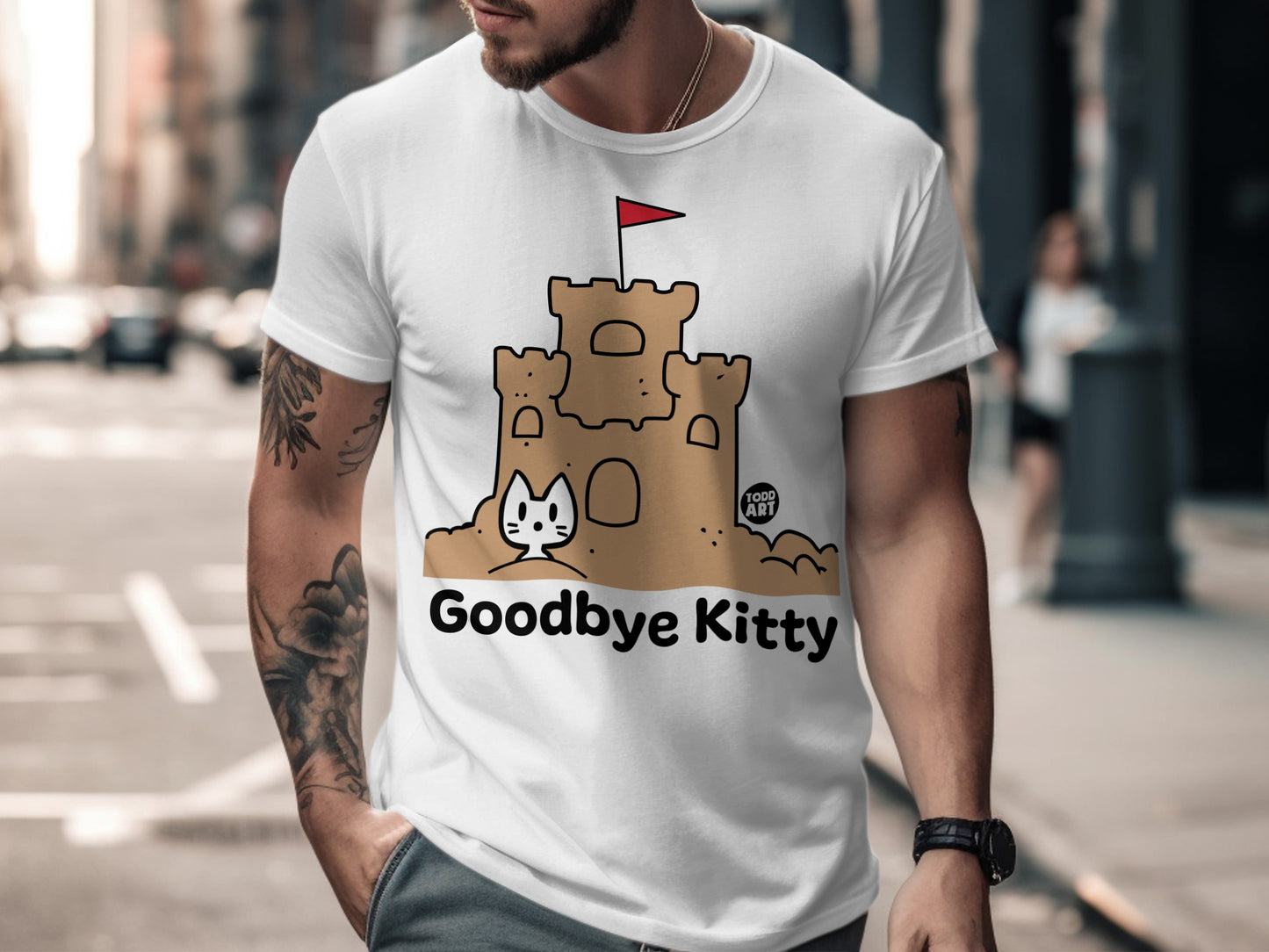 Funny Goodbye Kitty Castle Sand Art Shirt