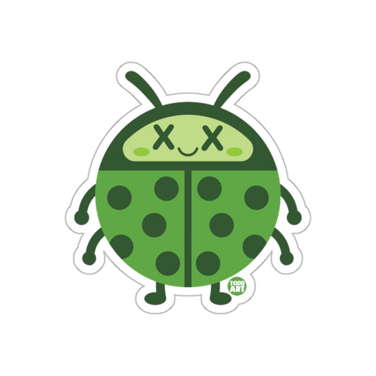 Cute Smiling Green Ladybug Sticker Cartoon Style