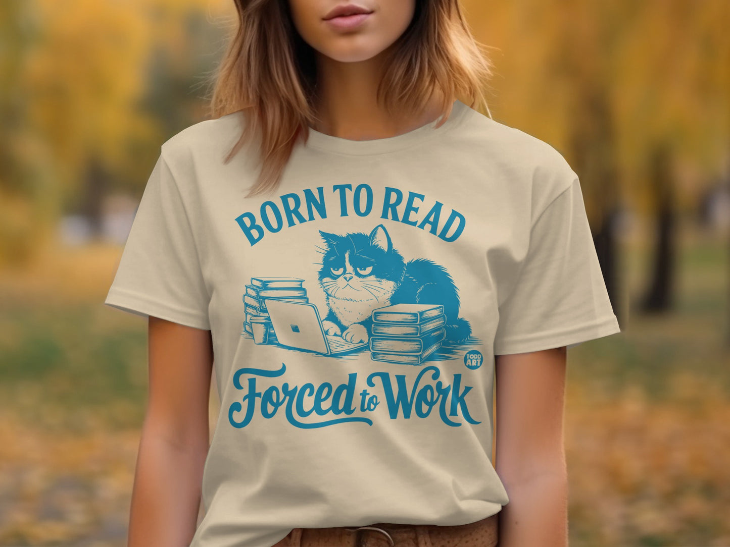 Born to Read Forced to Work Cat Reading Shirt
