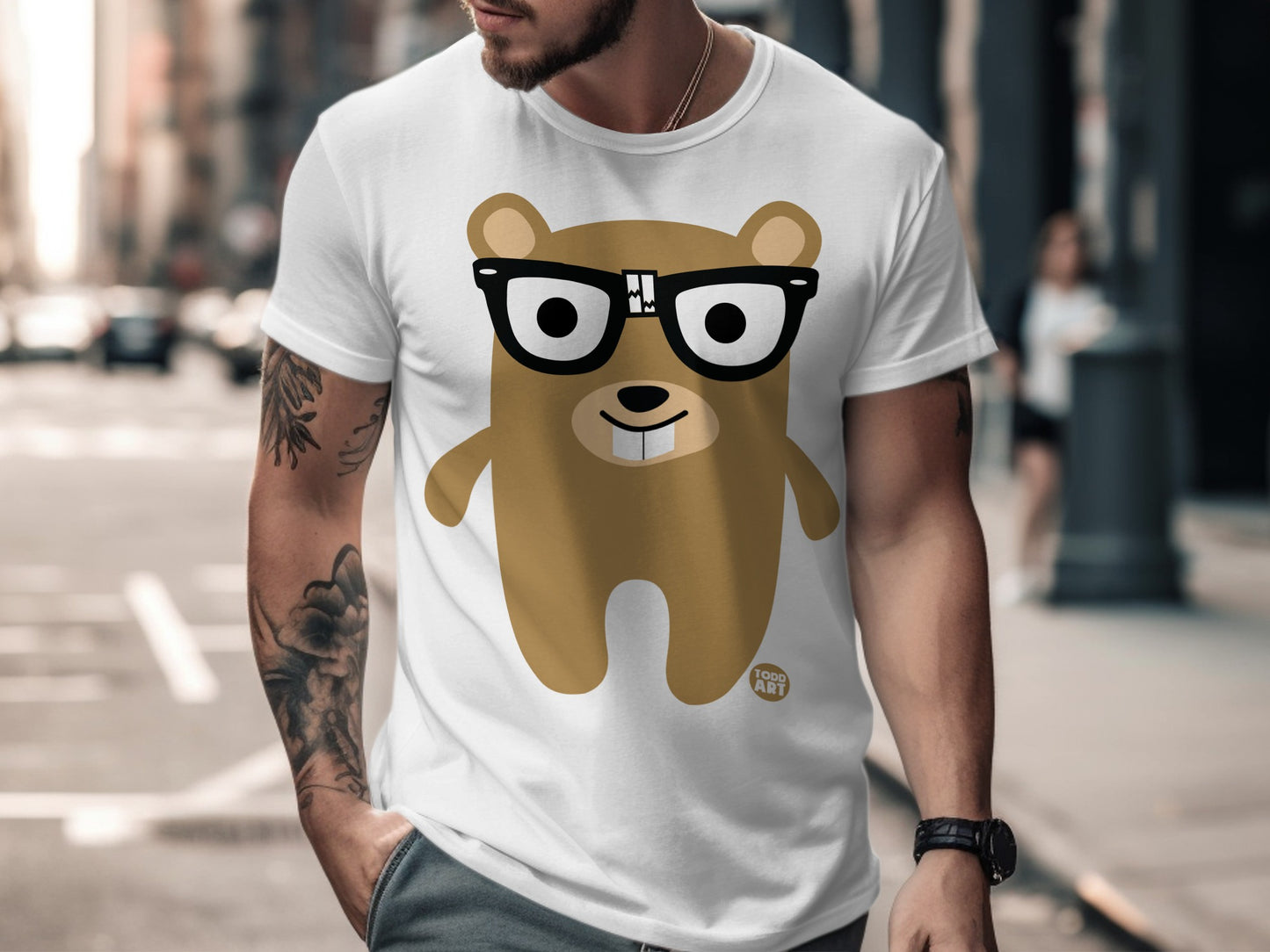 Cute Bear with Glasses Creative Graphic Tee