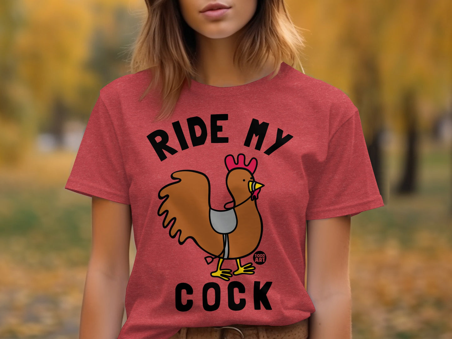 Funny Ride My Cock Rooster Print T-Shirt for Adults