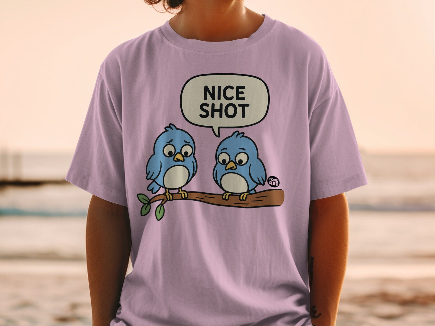 Cute Birds Saying Nice Shot Graphic T-Shirt Product