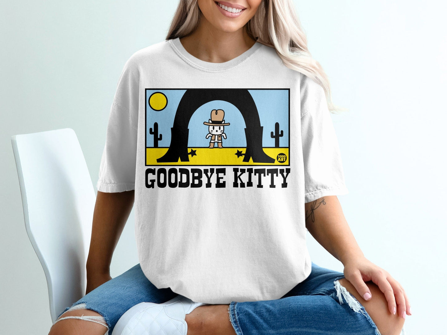 Goodbye Kitty Cowboy Cartoon Graphic T-Shirt