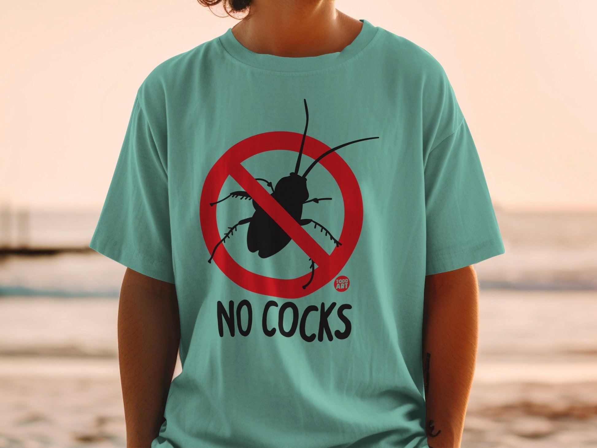 No Cocks Funny No Cockroach Symbol Graphic T-shirt