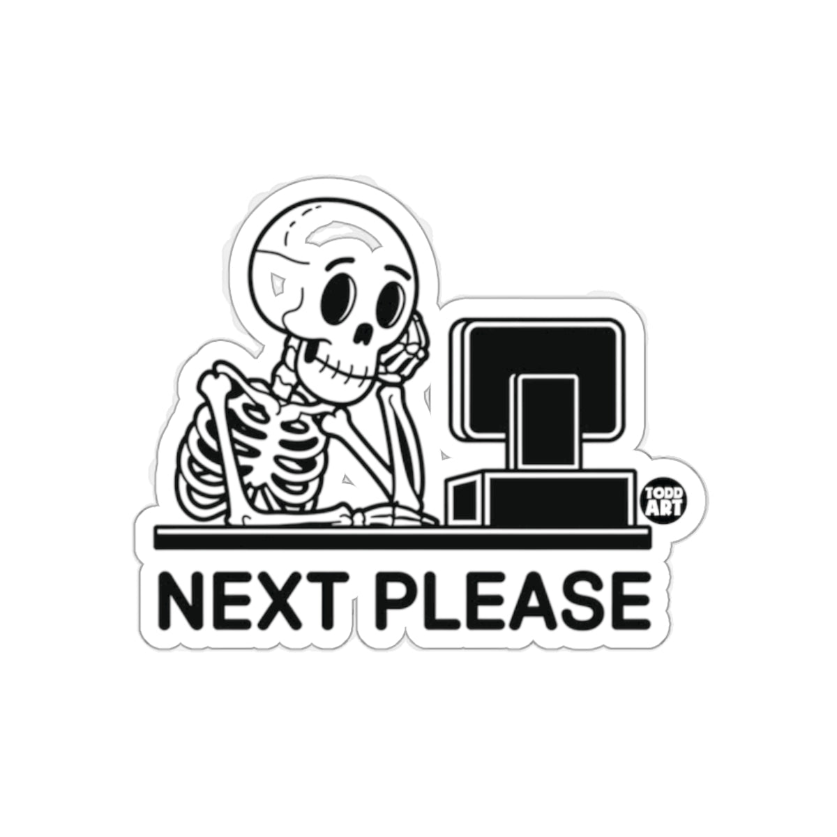 Next Please Skeleton Computer Scene Funny Art sticker