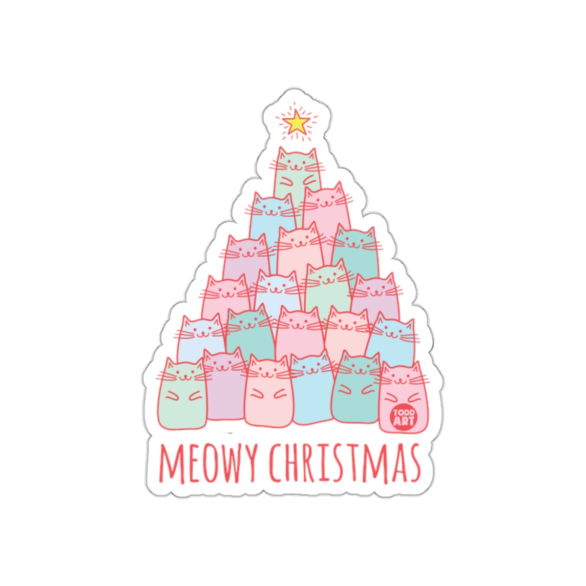 Meowy Christmas Festive Cat Tree Sticker Design