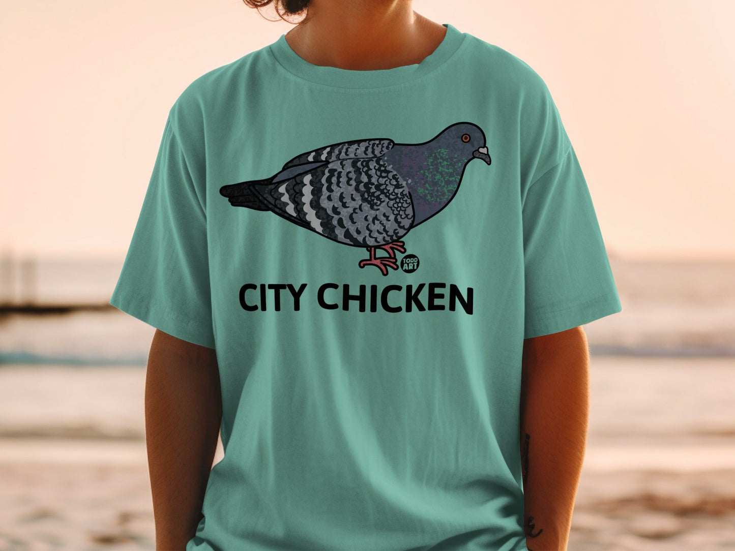 City Chicken Pigeon Design Graphic Tee Shirt