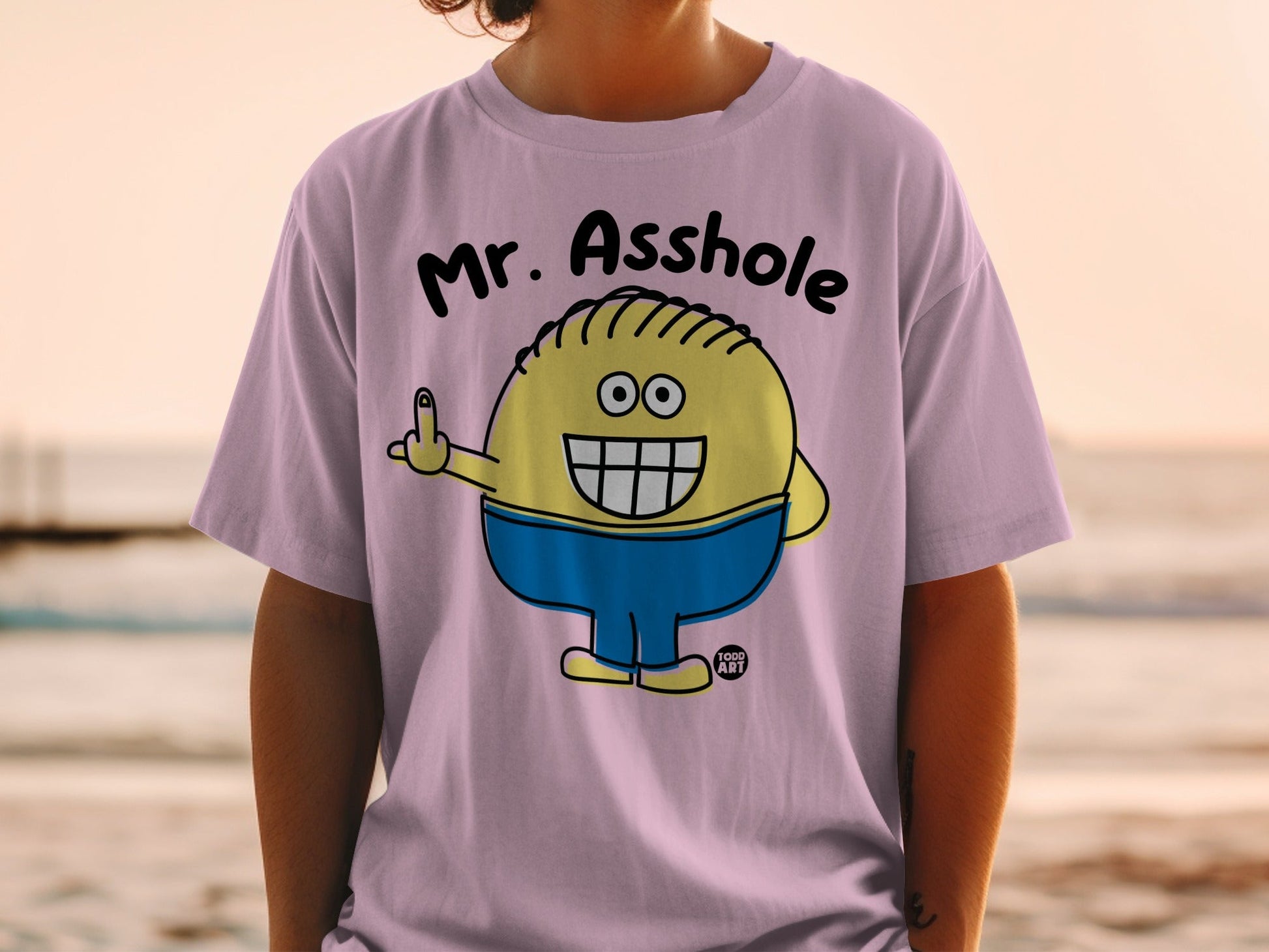 Mr. Asshole Character Print on Light Pink T-Shirt