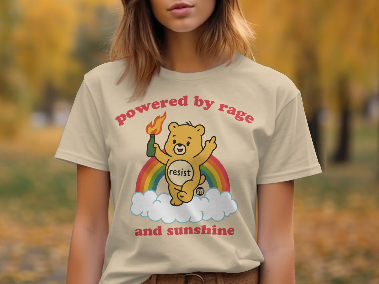 Powered by Rage and Sunshine Resist Bear T-shirt