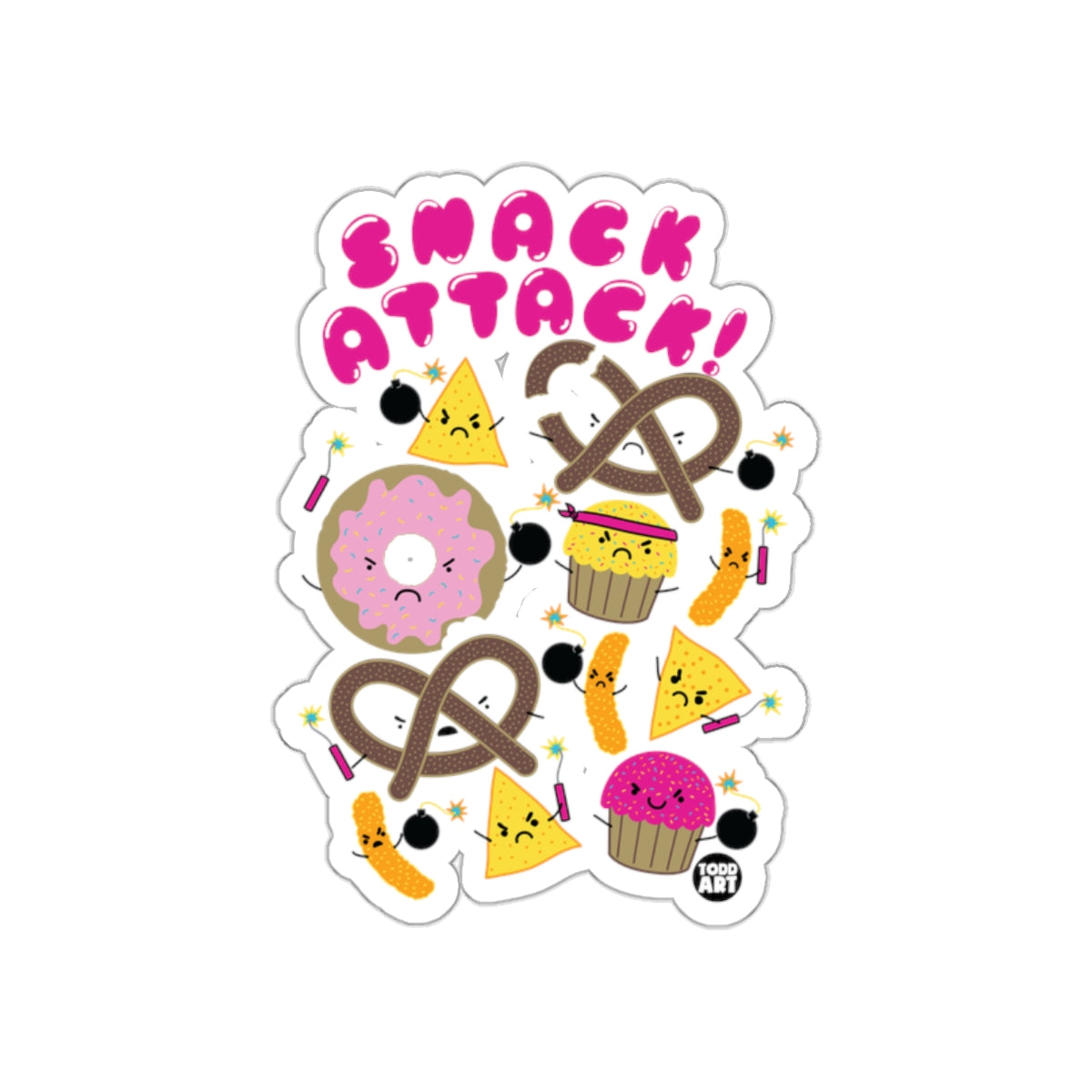 Snack Attack Cartoon Sticker Cute Snack Illustration