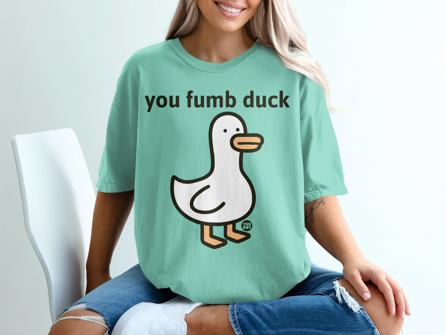 you fumb duck graphic tee with cartoon duck design