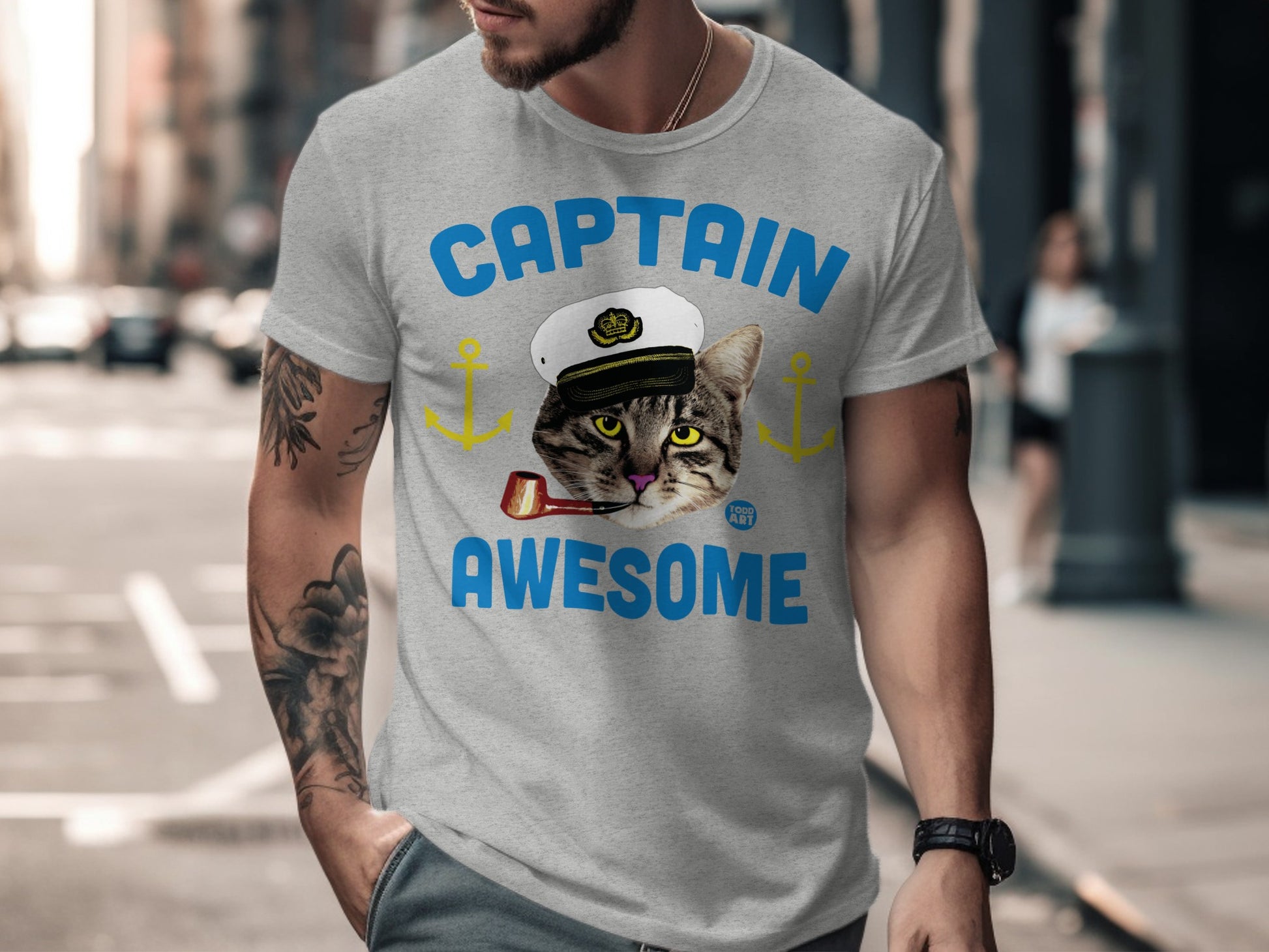 Captain Awesome Cat with Pipe Graphic Shirt