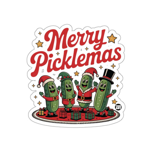Merry Picklemas Pickles in Festive Outfits Sticker