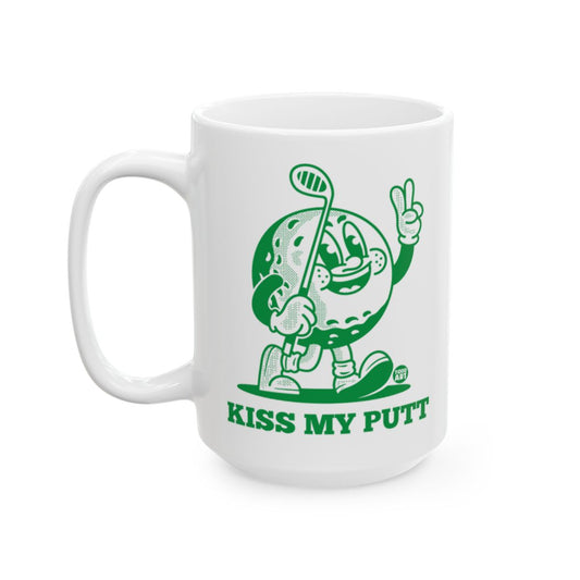 Kiss My Putt Golf Mug with Fun Cartoon Design