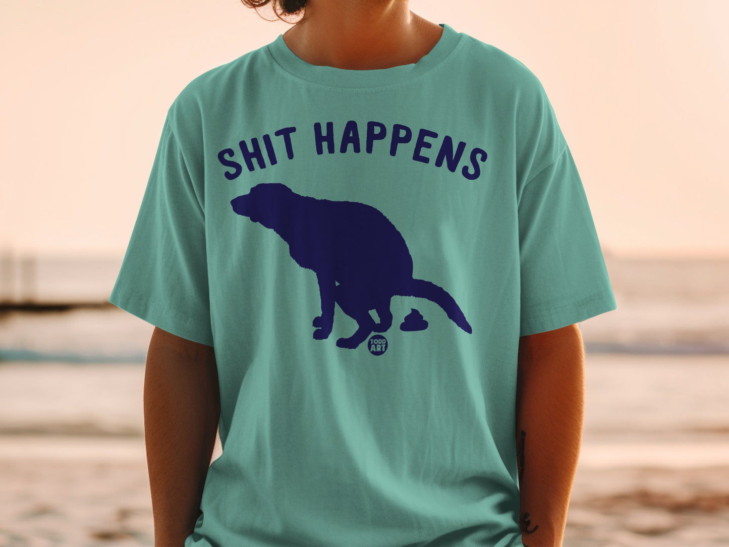 Shit Happens T-Shirt With Silhouette Dog Design Graphic