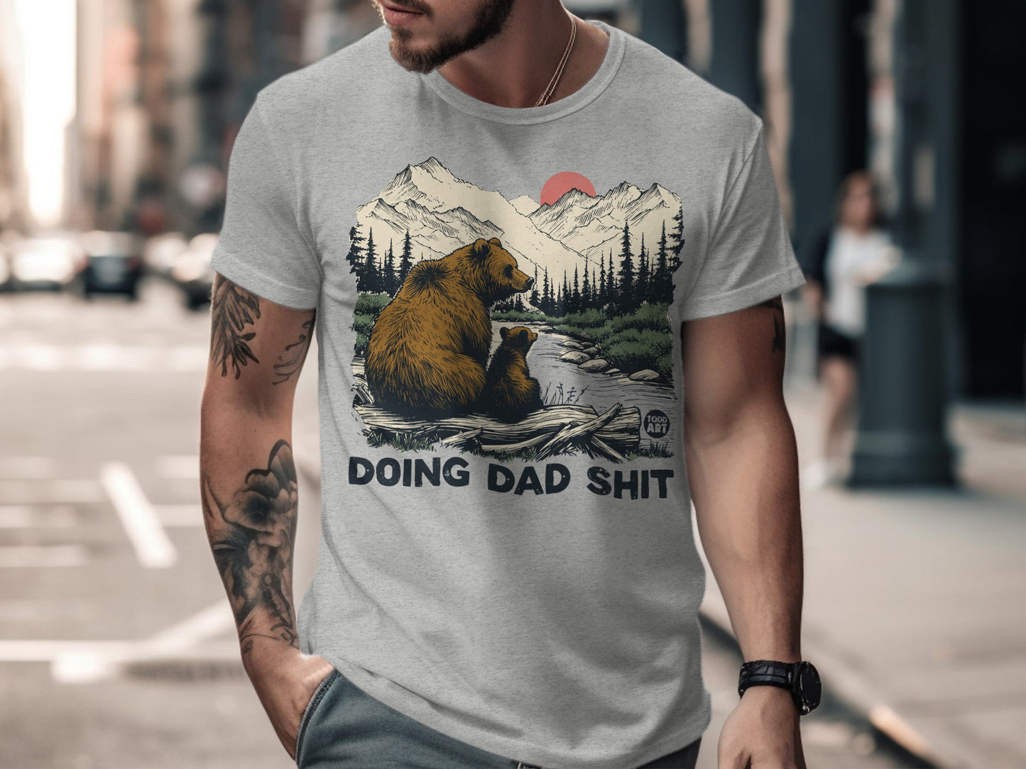 Doing Dad Shit Bear and Mountains Themed T-Shirt