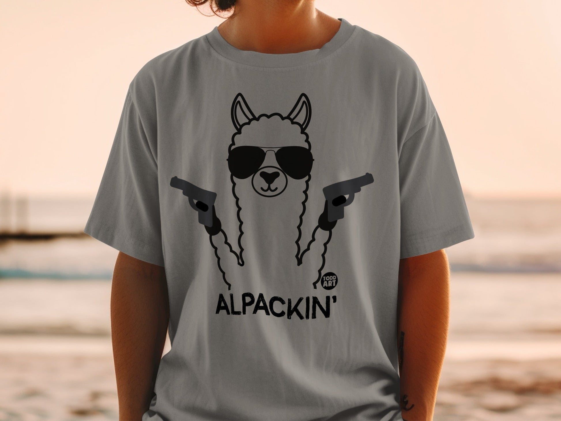 Alpackin' Sunglasses and Guns Alpaca Graphic Shirt