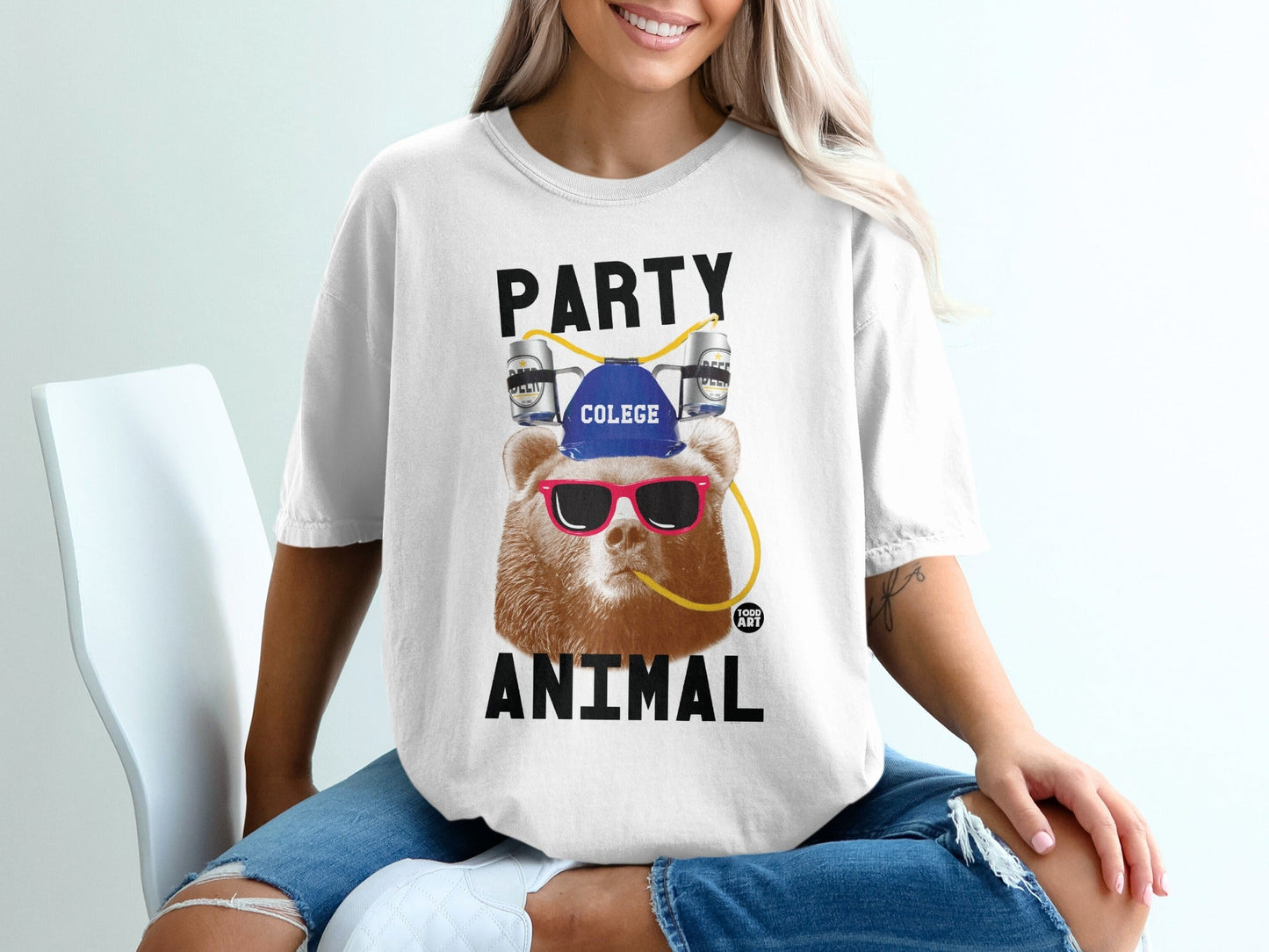 Party Animal Bear with College Hat and Beers T-Shirt