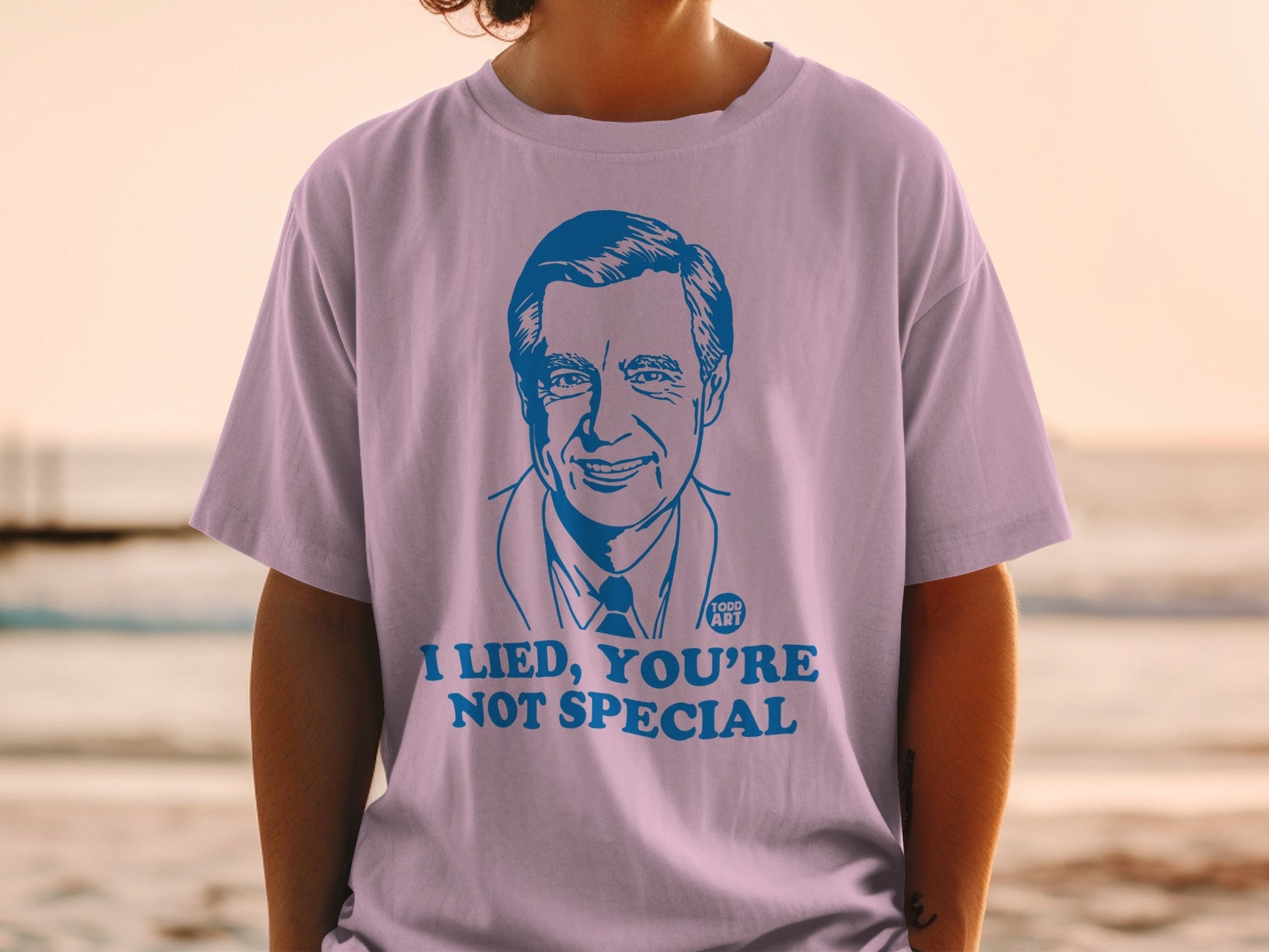 Fred Rogers graphic t-shirt with "I Lied, You're Not Special" text.