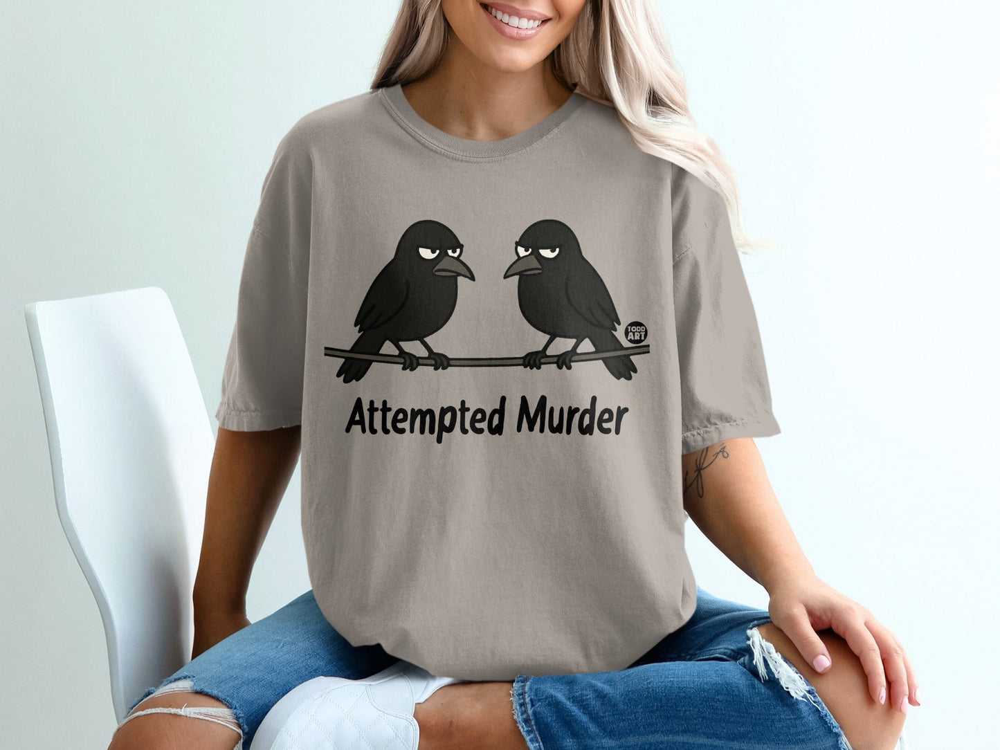 Attempted Murder Graphic Tee with Birds Illustration
