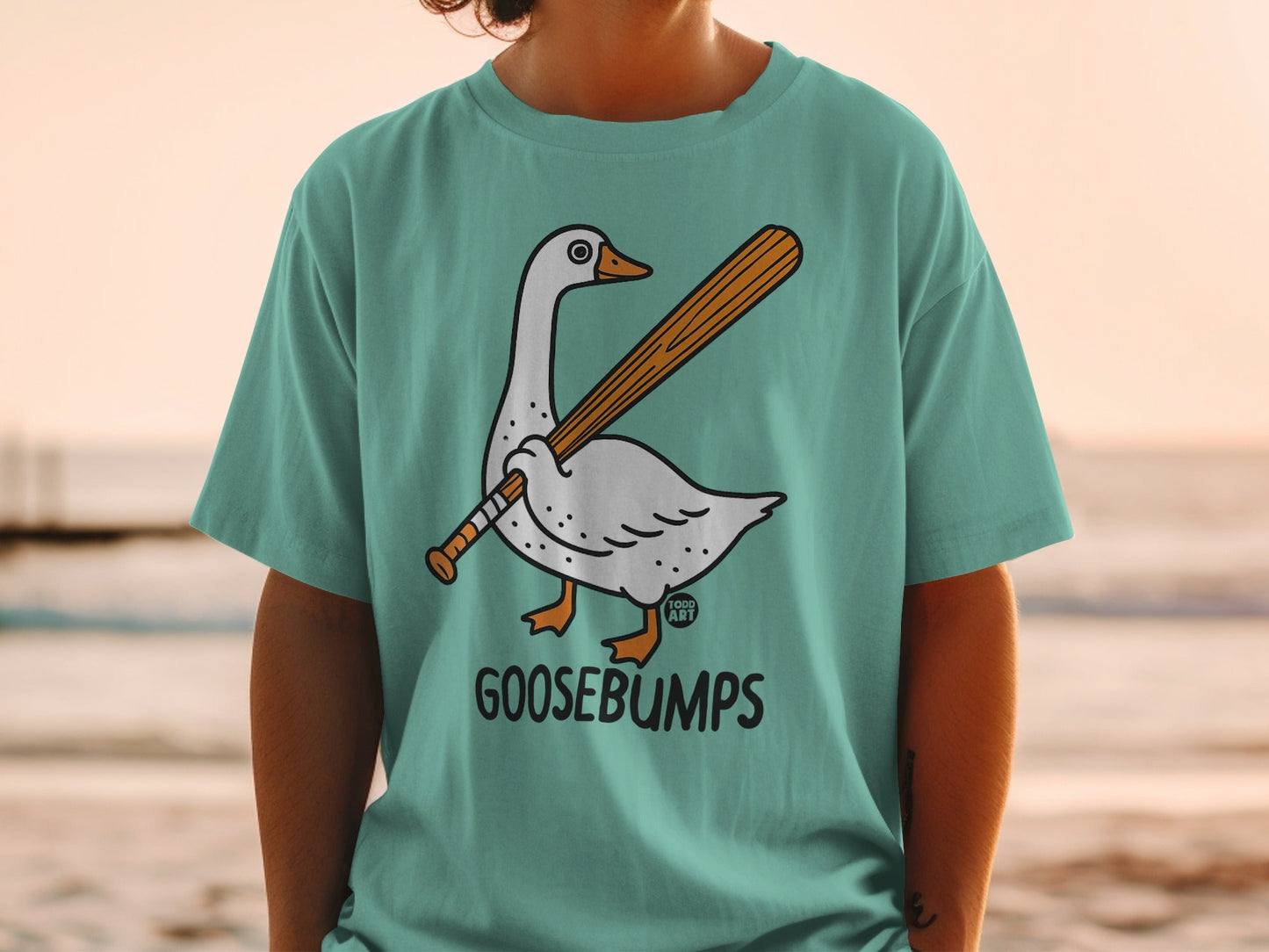 Goosebumps Goose Holding Baseball Bat Graphic Tee