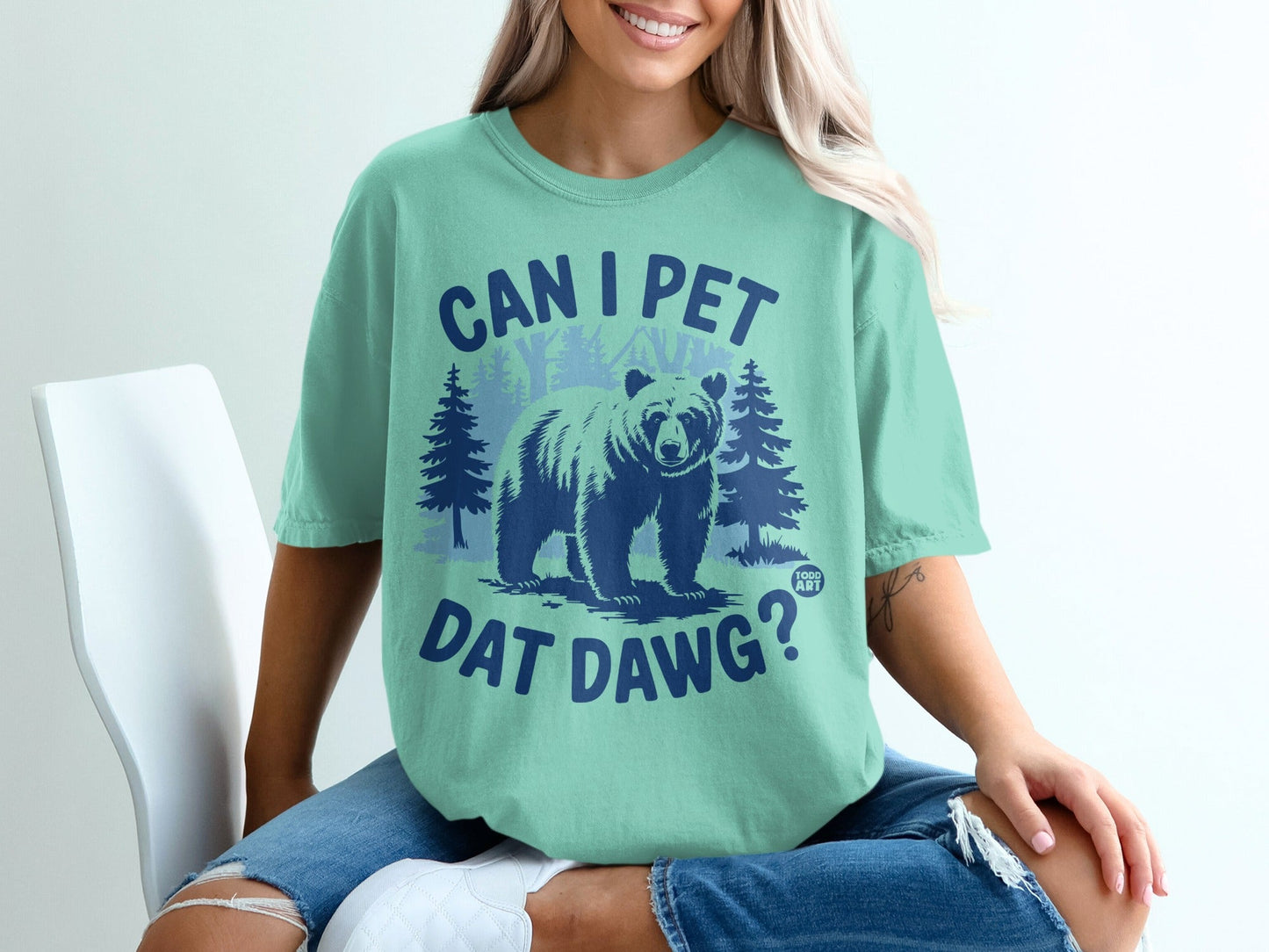 Can I Pet Dat Dawg Bear Graphic Tee T-Shirt