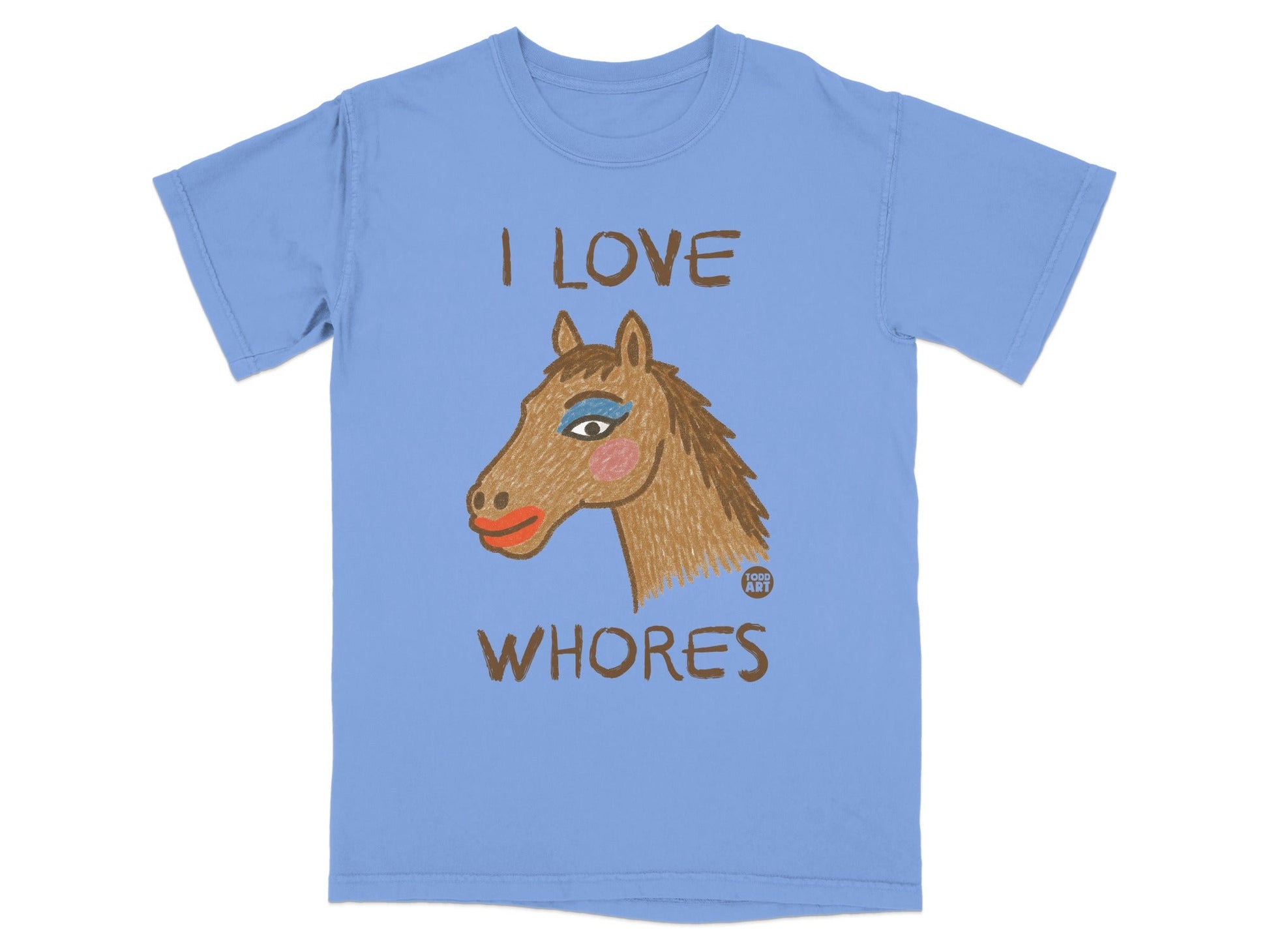 I Love Whores Funny Graphic Horse Face Illustration Tee
