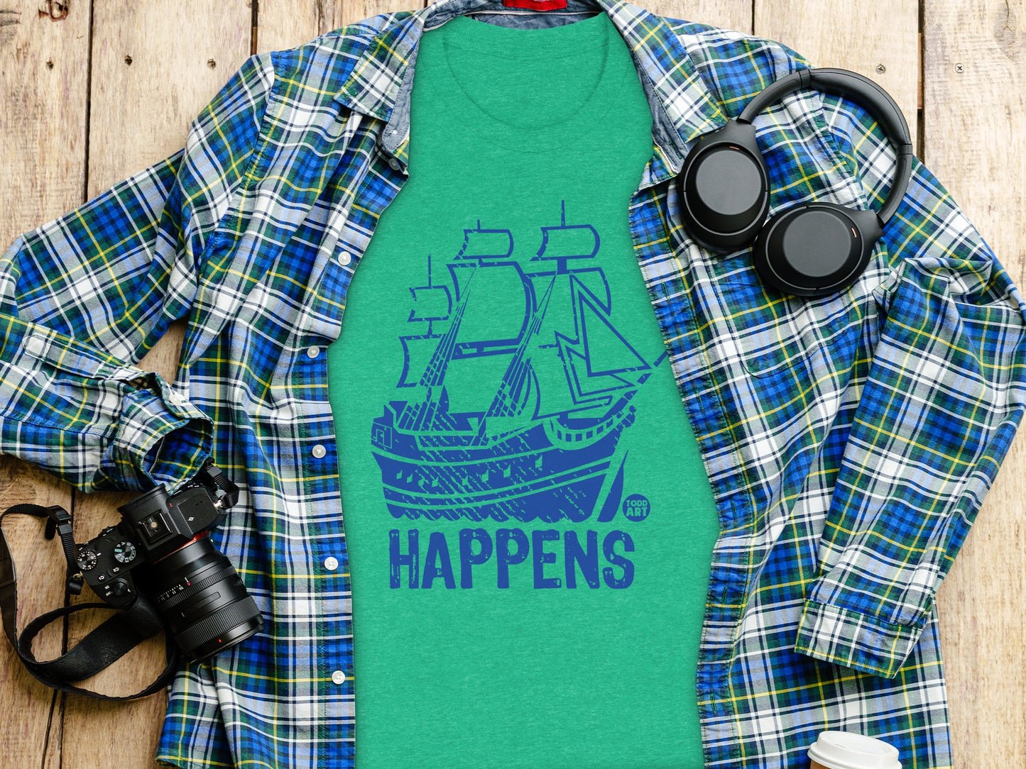 HAPPENS Blue Ship Graphic T-shirt for Casual Wear