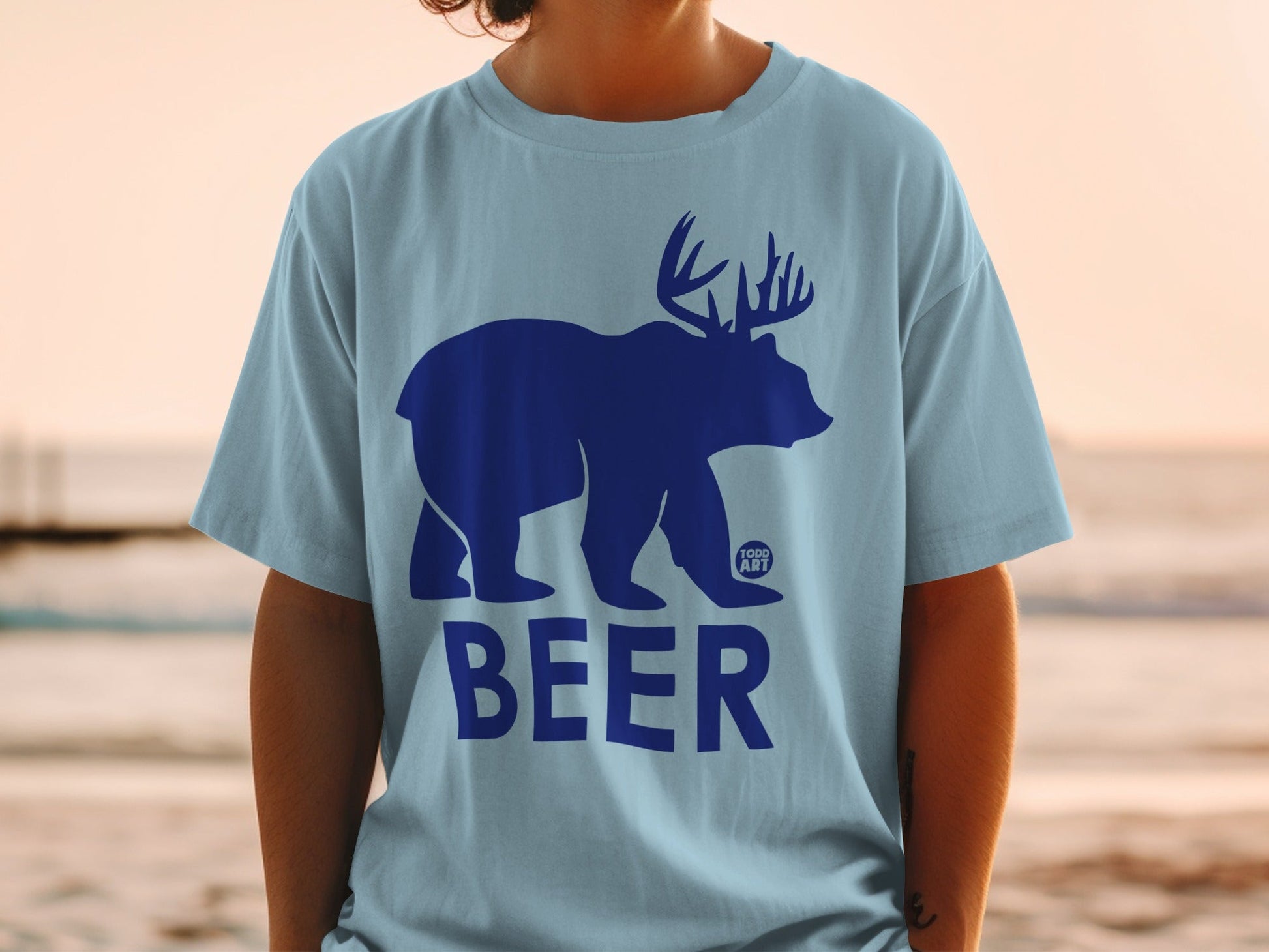Unique Blue Bear Deer Beer Design T-Shirt Product