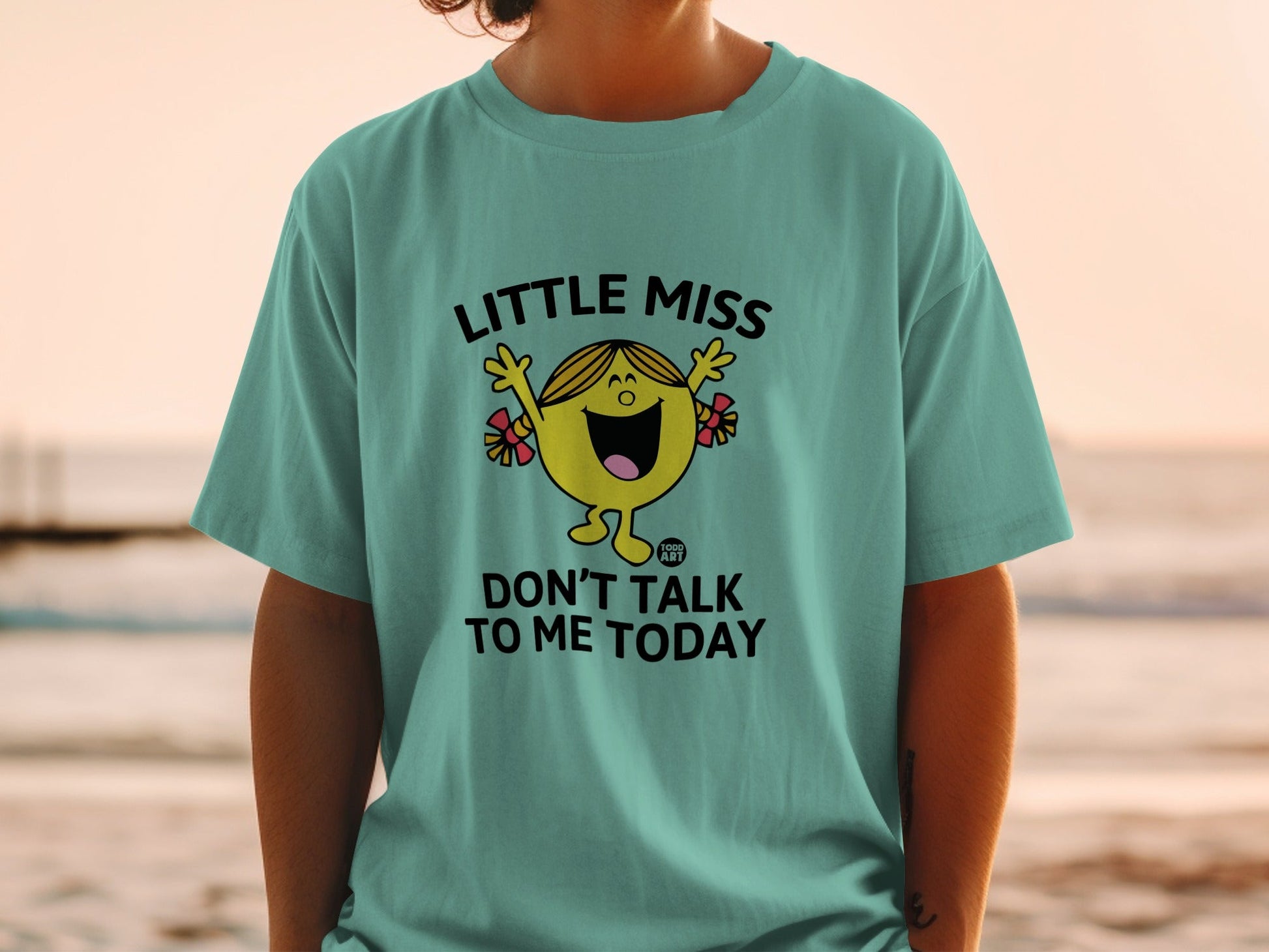 Teal t-shirt with Little Miss graphic and "Don't Talk to Me Today" text.