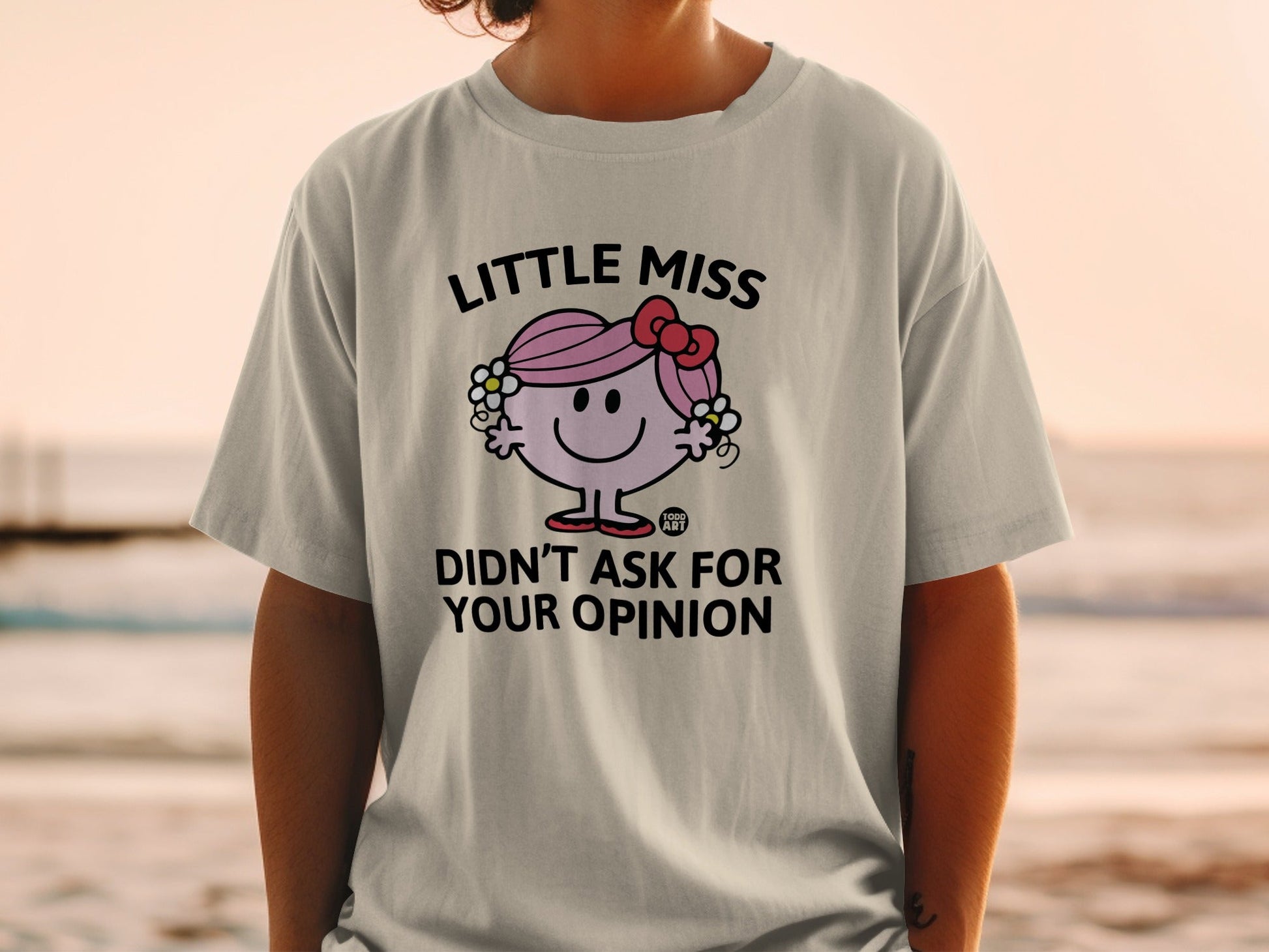 Little Miss "Didn't Ask For Your Opinion" t-shirt with pink bow and flowers.