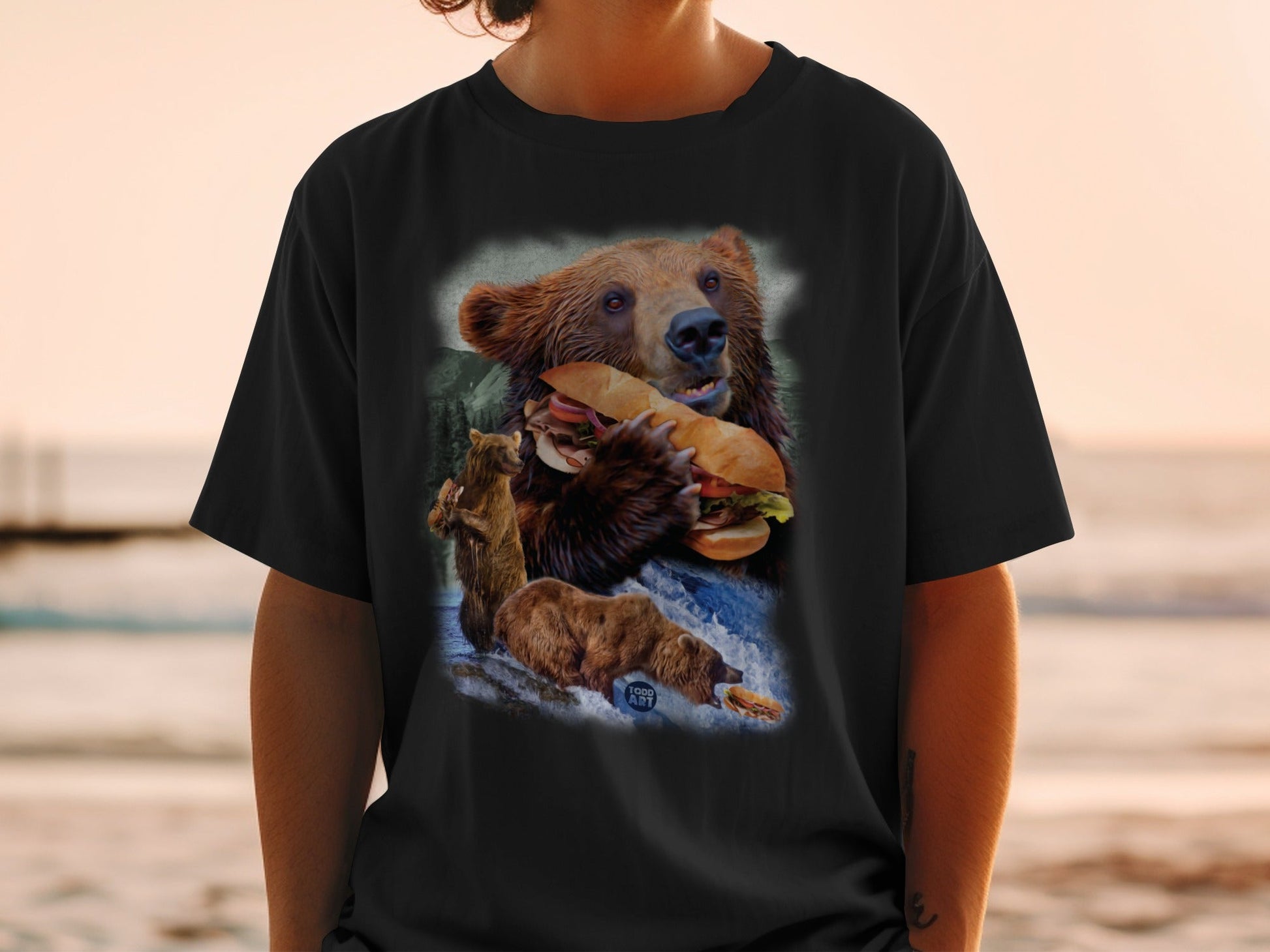 Bear Holding Sandwich Graphic T-Shirt