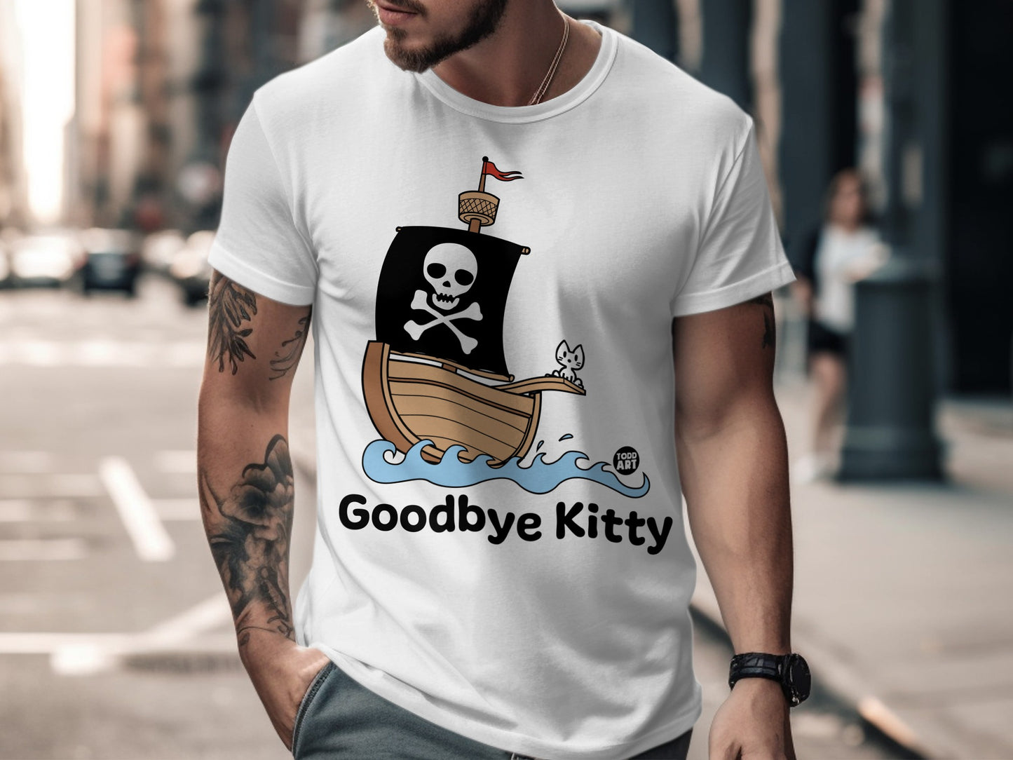 Goodbye Kitty Pirate Cat with Skull Ship T-Shirt