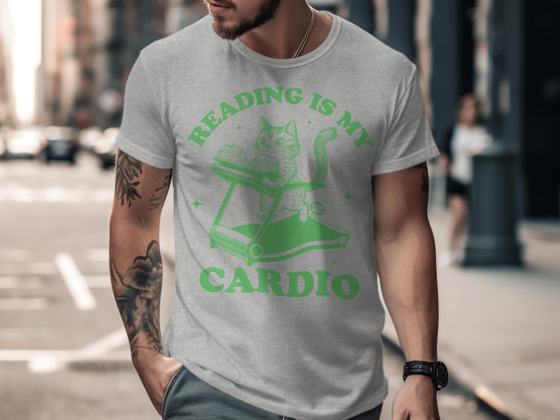 Reading Is My Cardio Cat T-Shirt for Book Lovers